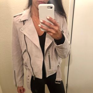 ALL SAINTS Suede Moto Oyster White Jacket US(6)